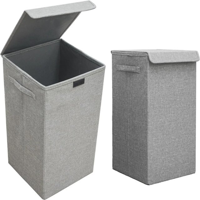 DuneDesign 2er Set Wäschekorb mit Deckel und XXL Wäschesammler, Grau, 50 Liter - Bild 1