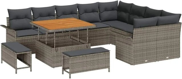vidaXL Garten-Sofa-Set 12-tlg. in Grau mit Kissen und integriertem Stauraum - Bild 1