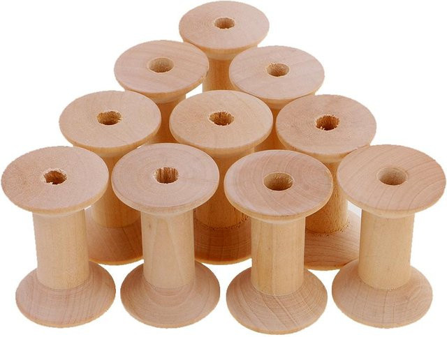10 Stück Holzspulen von Leisure Times in Beige für Drahtgarn-Näharbeiten, B: 4,7 cm, H: 3,1 cm - Bild 1