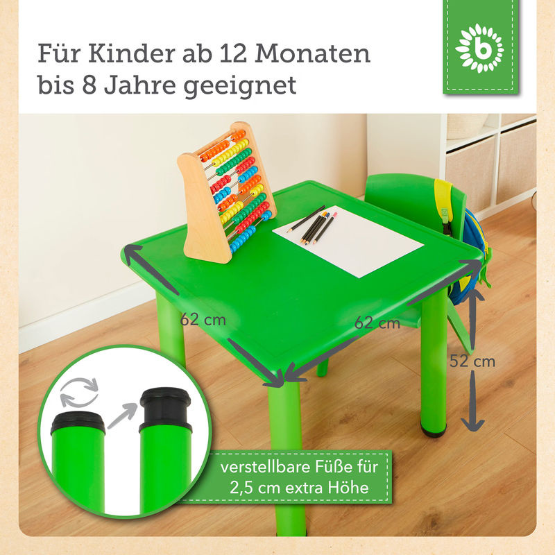 Bieco Kindertisch in Grün mit höhenverstellbarer Tischplatte aus Kunststoff für Kinderzimmer und Garten - Bild 2