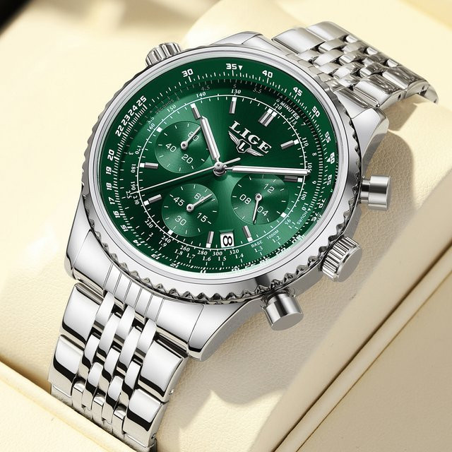 LIGE Chronograph, Edelstahl, Quarz, Gold green, Herren - Bild 1