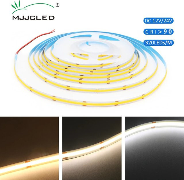 MJJCLED COB LED-Streifen mit Ra90 und 120 LEDs/m, flexibler LED-Bandleuchte für 12V DC oder 24V, nicht wasserdicht - Bild 1