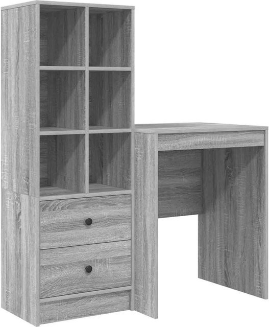vidaXL Schreibtisch mit Hochboard 2-teiliges Büroset in Grau und Braun aus Holzwerkstoff - Bild 1