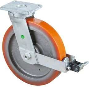 BS Schwerlastlenkrolle mit Feststeller, Durchmesser 400 mm, Tragkraft 2500 kg, Guss-PU Platte, Farbe Orange, B/T/H: 20,0 x 16,0 x 20,0 cm - Bild 1
