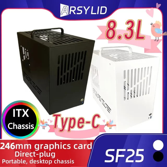 ARSYLID SF25 ITX-Gehäuse in Schwarz mit Unterstützung für 246 mm Grafikkarten und 135 mm CPU-Kühler - Bild 1