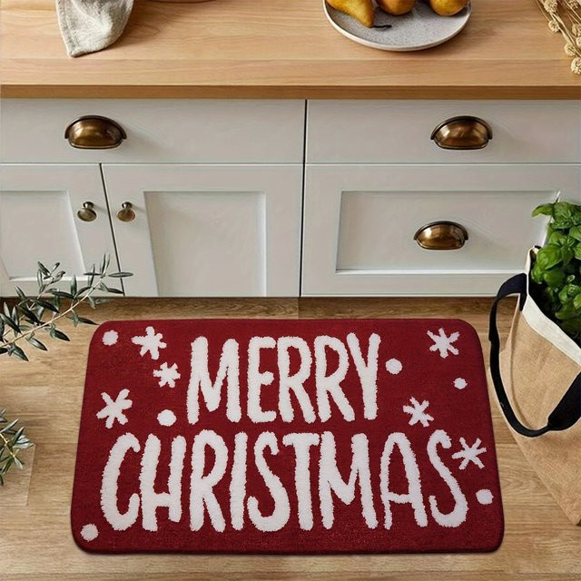 VIKAMA Weihnachtsteppich in Rot mit grafischem Design, weiche Fußmatte für Wohnzimmer und Schlafzimmer, B/T: 60 x 40 cm - Bild 1