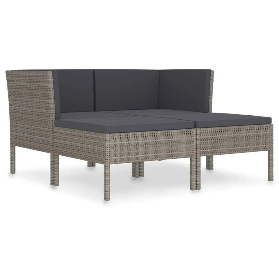 vidaXL 4-tlg Garten-Lounge-Set in L-Form aus Poly Rattan und Metall mit Auflagen in Grau Anthrazit - Bild 2