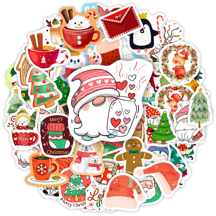 Wasserdichte Weihnachts Aufkleber mit lustigen Cartoon Kindern und Tieren in Mehrfarbig für DIY Scrapbooking und Geschenke aus PVC - Bild 2