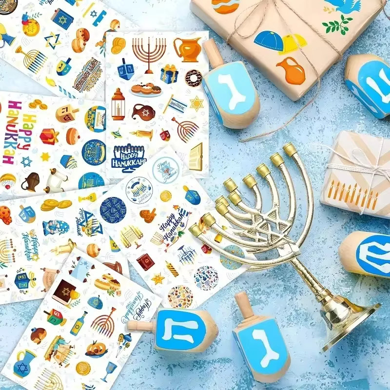 6 Stück Chanukka Party Dekoration Aufkleber für Geschenkboxen und Sammelalben, Happy Chanukka Etiketten in Mehrfarbig, Papier - Bild 2