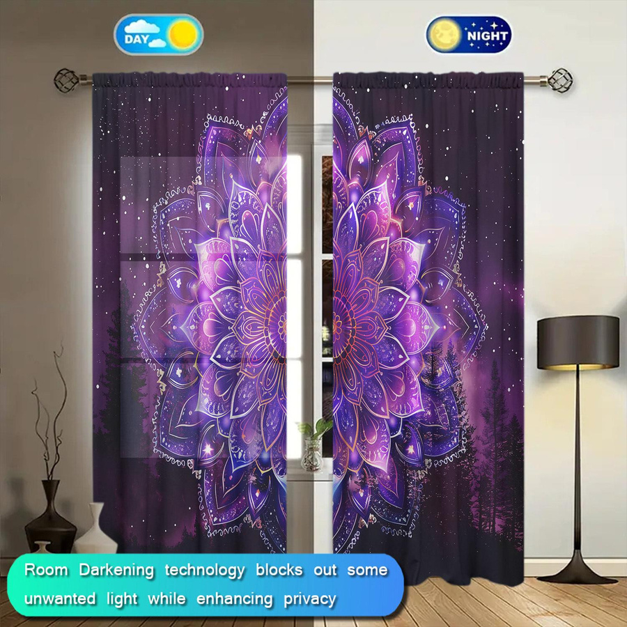 2er-Set Lila Mandala Vorhang mit Grafikprint, halbtransparent, Breite: 52,5 cm, Höhe: 116 cm - Bild 2