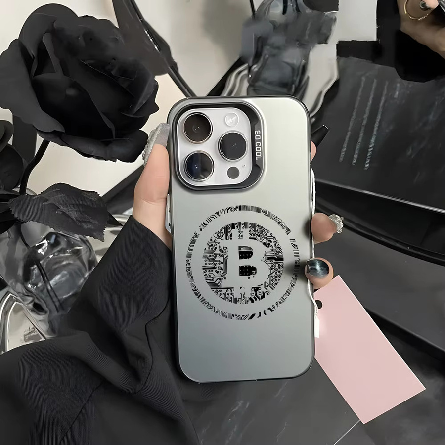 Handyhülle mit Bitcoin Logo Design für iPhone 11 bis 16 Pro Max in Schwarz Lila Matt Laser Metallic Aurora - Bild 1