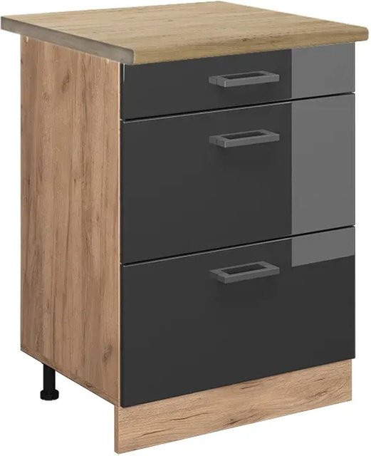 Vicco Küchenunterschrank R-Line Anthrazit Hochglanz und Eiche Goldkraft mit Schubladen B: 60 cm, H: 81,6 cm, T: 60 cm - Bild 1