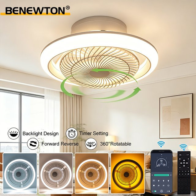 BENEWTON Intelligenter Deckenventilator mit Licht in Weiß, 360 Grad drehbar mit App- und Fernbedienung sowie 6 Windgeschwindigkeiten für dein Wohnzimmer - Bild 1