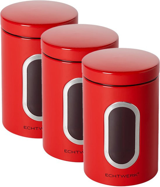 ECHTWERK Vorratsdosen 3er Set rot, 1,4 l, B: 11 cm, T: 18 cm, H: 18 cm - Bild 1