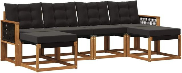 vidaXL Outdoor-Sofagarnitur in U-Form aus massivem Akazienholz und Textilene mit 6 Kissen, Schwarz und Natur - Bild 1