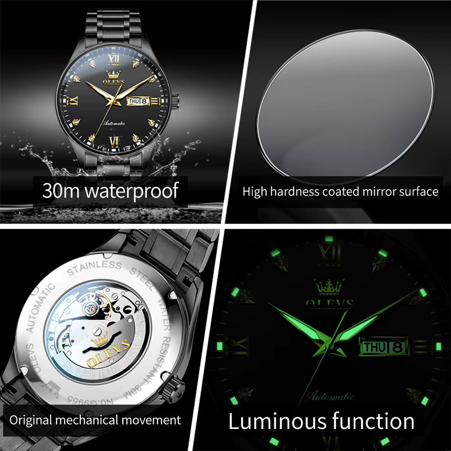 OLEVS Armbanduhr Automatik, Edelstahl, Schwarz, Herren - Bild 5