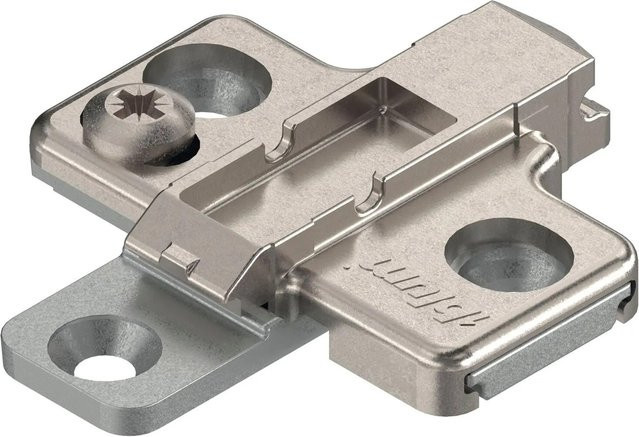 Blum Kreuzmontageplatte Clip mit Systemschrauben in Zink und Nickel-Optik, Distanz 0 mm, Farbe Silber - Bild 1