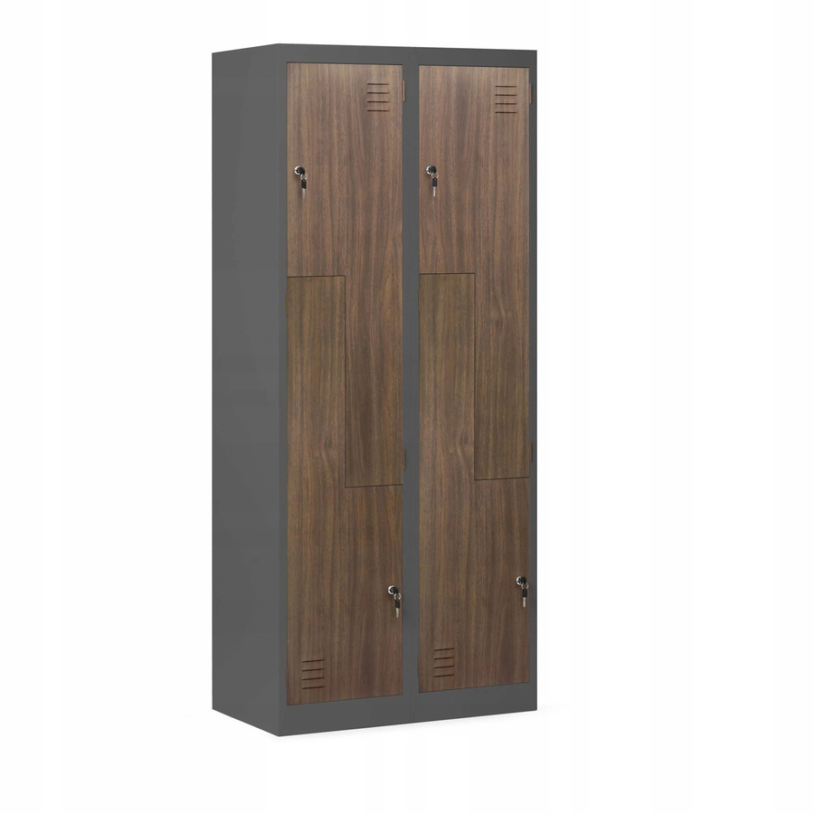 Jan Nowak Spind Schrank JULIA in L-Form aus pulverbeschichtetem Stahl, Farbe Anthrazit und Nussbaum, Höhe: 185 cm, Breite: 80 cm, Tiefe: 45 cm - Bild 2