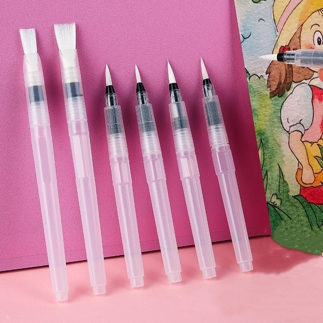 9er Set Wasserpinsel mit Nylonborsten und transparentem Aufbewahrungsbehälter für Aquarell und wasserlösliche Buntstifte - Bild 1