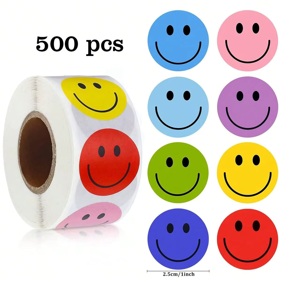 500 Stück bunte Smiley-Siegelaufkleber aus Papier für Kinder, kreative Cartoon-Gesichtsausdruck-Aufkleter in Mehrfarbig - Bild 2