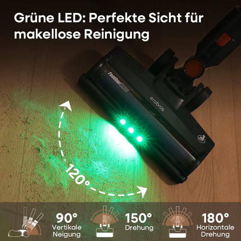Erabros EV2 Kabelloser Handstaubsauger mit 450W und 55Kpa Saugkraft, Beutelloses Modell mit LED-Anzeige für Boden und Teppich - Bild 3