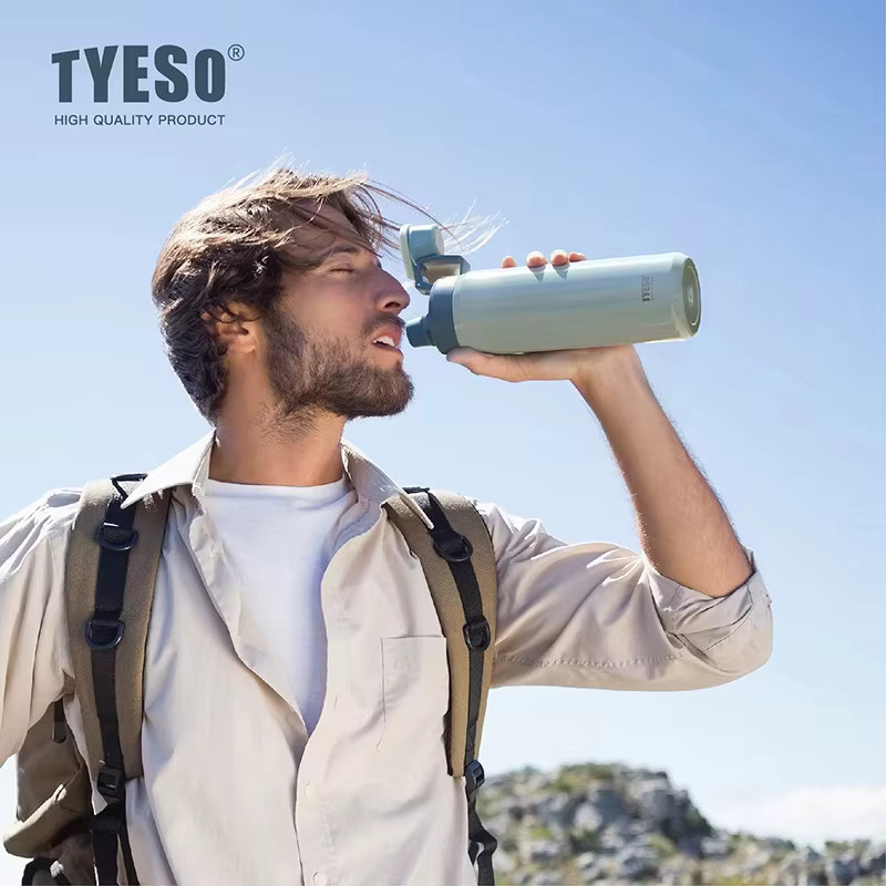 Tyeso Vakuum-Thermosflasche Grau, Isolierte Fitness-Flasche mit Flip-Verschluss, 900ml - Bild 3