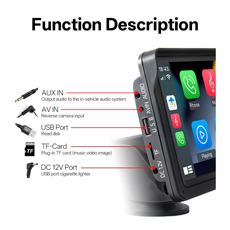 SINOVCLE 7 Zoll Touchscreen Auto Radio Multimedia Player mit Wireless Carplay und Android Auto, Schwarz, Universal für Nissan Toyota VW, USB/AUX/TF - Bild 6