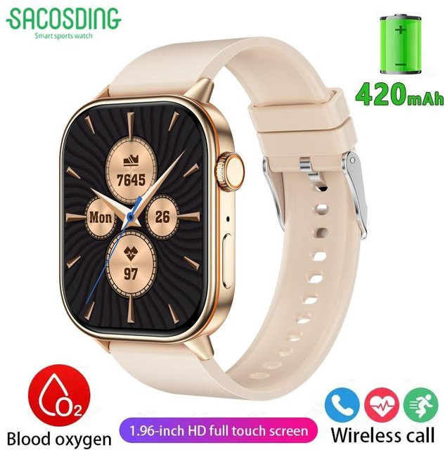 SACOSDING GPS Sport Smartwatch mit Bluetooth Anruf Funktion, Gesundheitsüberwachung und Kompass, Beige - Bild 1