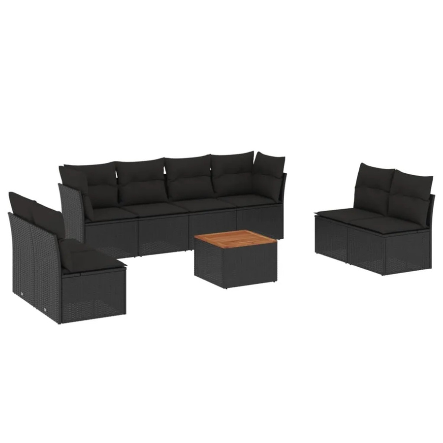 vidaXL 9-teilige Garten-Sofagarnitur aus Poly-Rattan und Akazienholz in Schwarz mit Kissen - Bild 2
