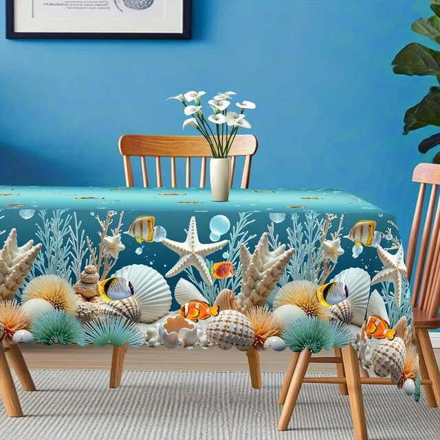 Rechteckige Tischdecke von JMG Household Supplies in Blau mit Blue Ocean-Motiv, B/B: 140 x 180 cm - Bild 1