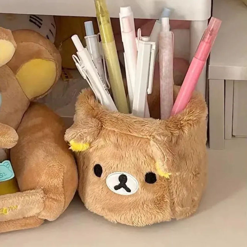 Rilakkuma Plüsch-Aufbewahrungsbox als Schreibwaren-Organizer für deinen Schreibtisch, Braun - Bild 1