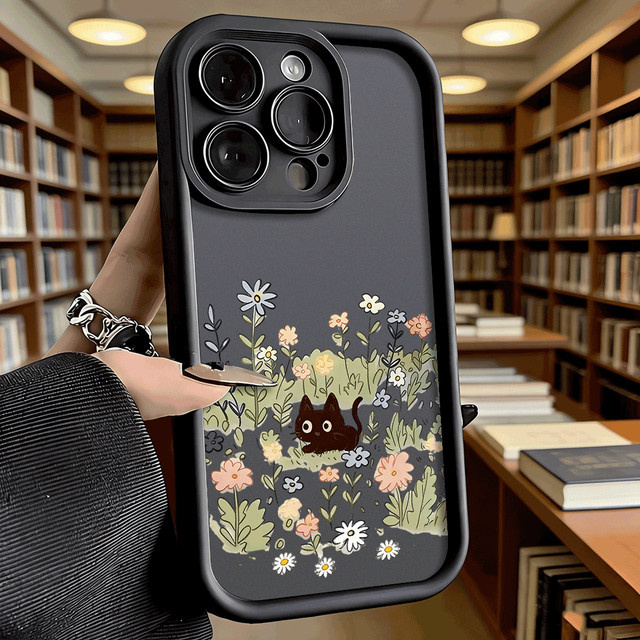 Stoßfeste TPU Schutzhülle mit schwarzer Katze im Blumenfeld für Xiaomi Redmi Note 15 14 13 12 11 Pro - Bild 1