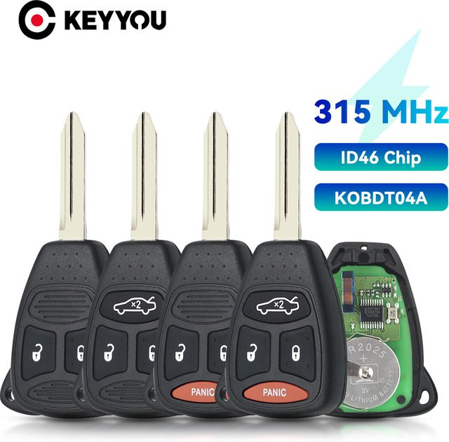 KEYYOU Autoschlüssel Fernbedienung KOBDT04A ID46 315/433Mhz in Schwarz für Dodge RAM, Jeep Commander, Compass, Grand Cherokee, Liberty und Chrysler - Bild 1