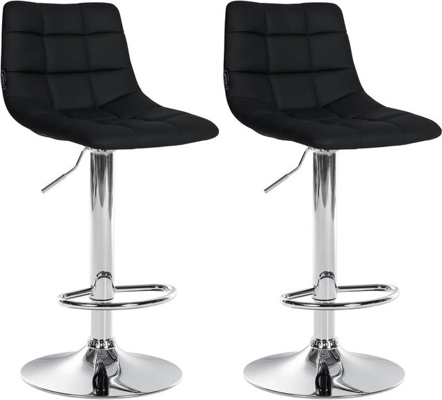 DELUKE Barhocker Dubai 2er Set Schwarz Kunstleder mit Chrom-Gestell und Lehne, B/T/H: 43,0 x 46,5 x 108,5 cm - Bild 1