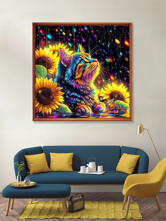 EverShine DIY 5D Diamant Mosaik Set Katze mit Sonnenblumen, bunte Stickerei für die Wandgestaltung, Multicolor - Bild 4
