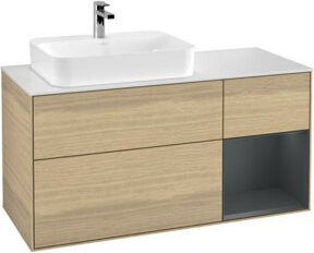 V&B Waschtischunterschrank Finion mit Wandbeleuchtung in Eiche Lack, Breite: 120 cm - Bild 1
