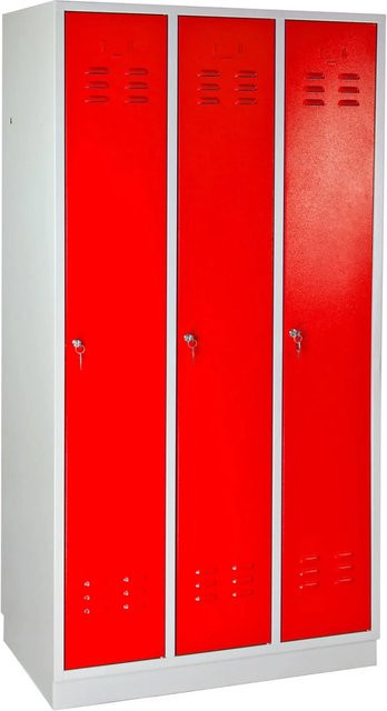 PROREGAL Garderobenschrank Ermine mit 3 Türen, Lichtgrau und Rot, H x B x T: 177,5 x 89 x 50 cm - Bild 1