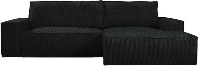 Vente-unique Schlafsofa Amelia in Schwarz mit Cord-Bezug und L-Form - Bild 1