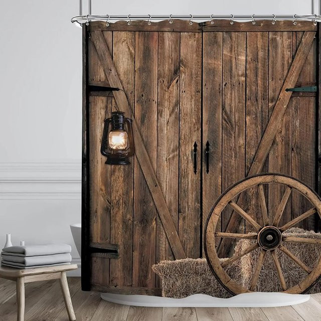 Duschvorhang mit Haken von Warmth Home in Braun mit Retro Holzmaserung Grafikdruck, B: 180 cm, H: 200 cm - Bild 1