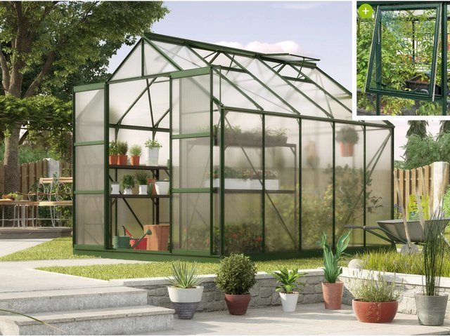 Vitavia Gewächshaus Jupiter 8300 HKP Smaragd mit Polycarbonat-Platten, Doppelschiebetür, 4 Dachfenstern, 1 Seitenfenster und Regenrinnen - Bild 1