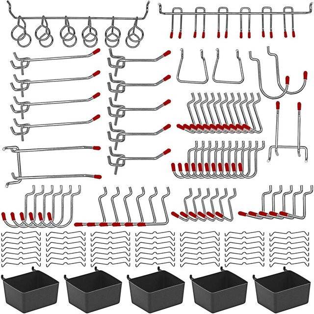 Meterk Metall-Stecktafel-Haken Organizer-Set aus Stahl in Silber, 114 Stück - Bild 1