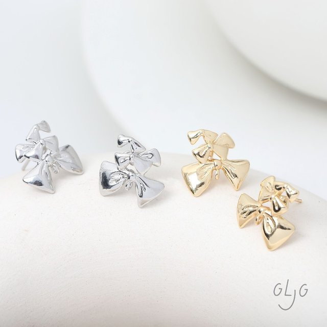 QTOUYE Ohrstecker, Fliege, Messing, 14 Karat vergoldet, Gold, 15 x 16 mm - Bild 1