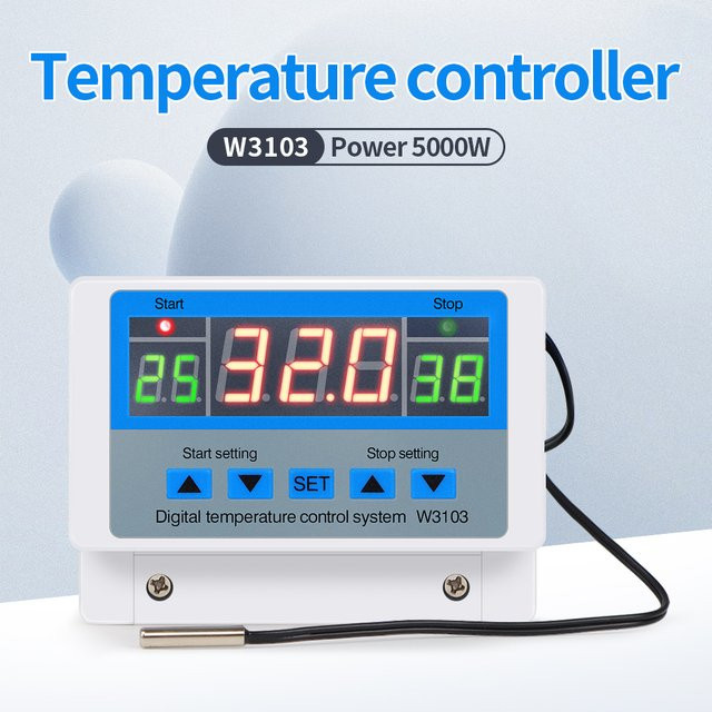 JUANJUAN W3103 Digitaler Thermostat zur Temperaturregelung mit Sensor, 5000W 30A, Weiß - Bild 1