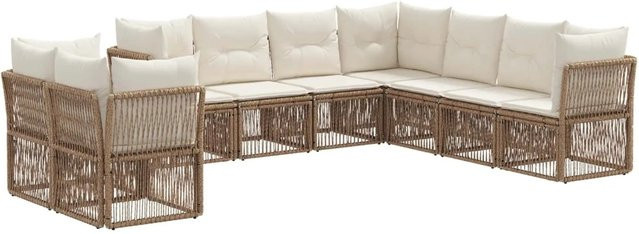 vidaXL Gartensofa-Set 9-teilig in Beige aus Poly-Rattan mit Polsterung und pulverbeschichtetem Stahlgestell - Bild 1