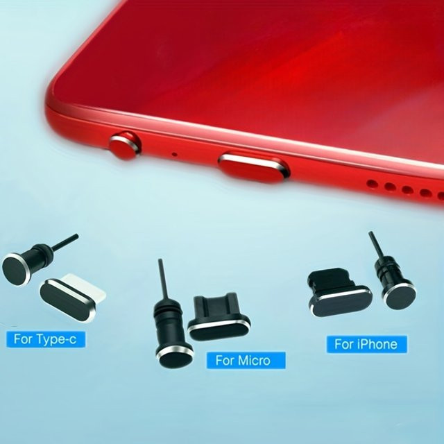 Abay Anti-Staub-Schutzstecker für iPhone, USB-C, Micro-USB und 3,5mm Klinke in Bunt und Schwarz - Bild 1