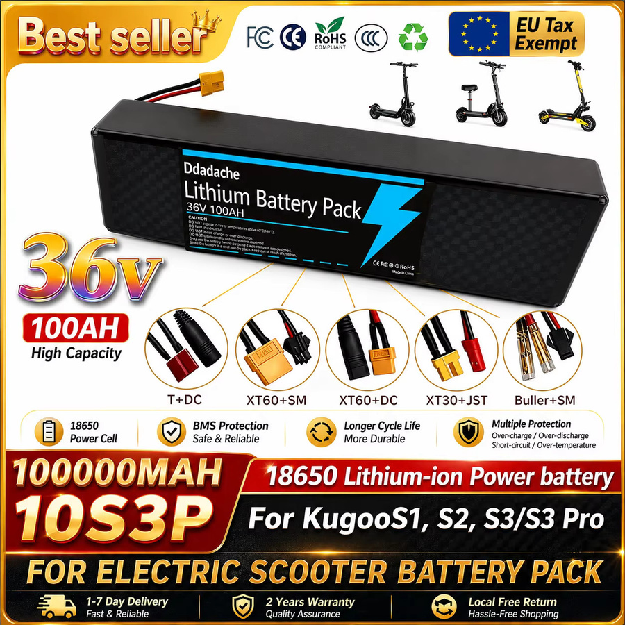 Hochleistungsfähiger 100000mAh 36V 10S3P 18650 Lithium-Akku mit 500W und integriertem BMS für KUGOO S1 S2 S3 Scooter, Schwarz - Bild 2