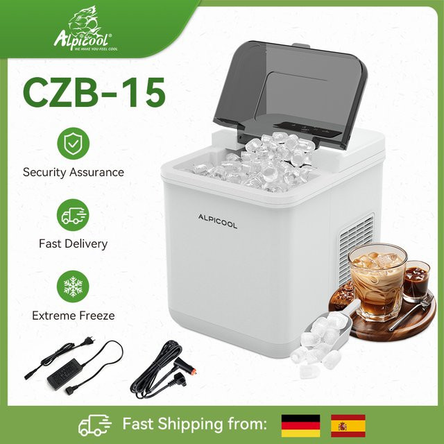 Alpicool CZB-15 Auto-Eisbereiter in Weiß mit 12/24V DC und 230V EU Anschluss für Camping und Zuhause - Bild 1