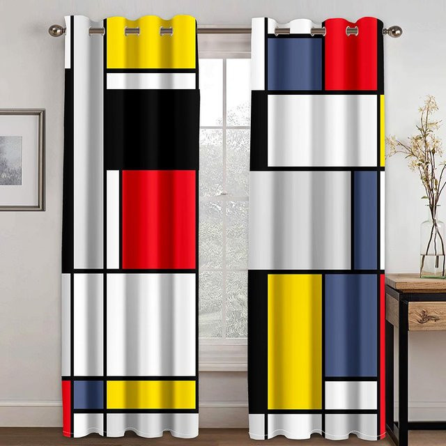 Yiran Furniture 3D-Vorhang Set mit abstraktem geometrischem Kunstdesign in Rot und Schwarz, 2 Paneele aus Polyester, Höhe: 60 cm, Breite: 60 cm - Bild 1