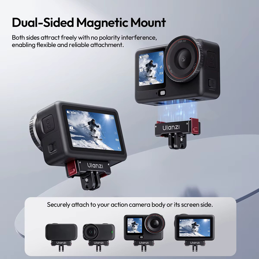 Ulanzi OA24 Metall-Magnetischer Schnellwechseladapter für DJI Action 6 und DJI Nano in Schwarz mit Universal-Doppelklaue und 1/4-Zoll-Gewindeloch für Vlog-Aufnahmen - Bild 5