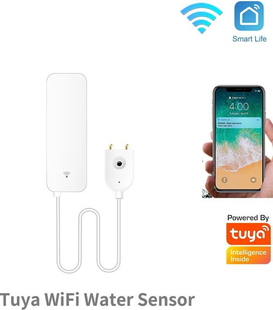 Tuya Smart Water Sensor mit WiFi und Zigbee für Smart Home Automation über SmartLife, Weiß - Bild 1